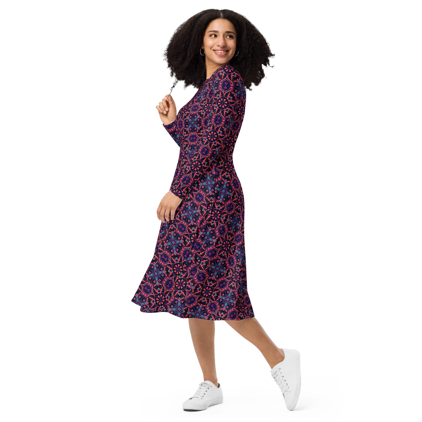 All-over print long sleeve midi dress Official primitive store 